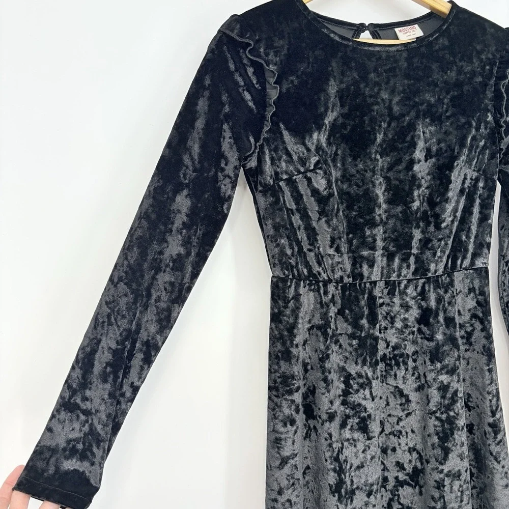 Long Sleeve Black Velvet Velour Mini Dress S Whimsigoth Dark Fairy Rocker Grunge